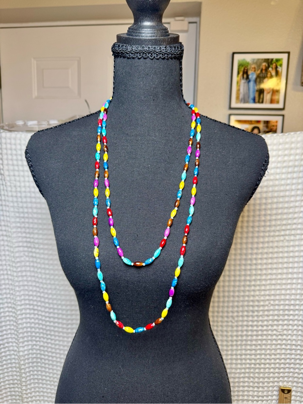 Vintage 80s 90s Multi Strand Colorful Glazed Hand Rolled Paper Bead Necklace-60”